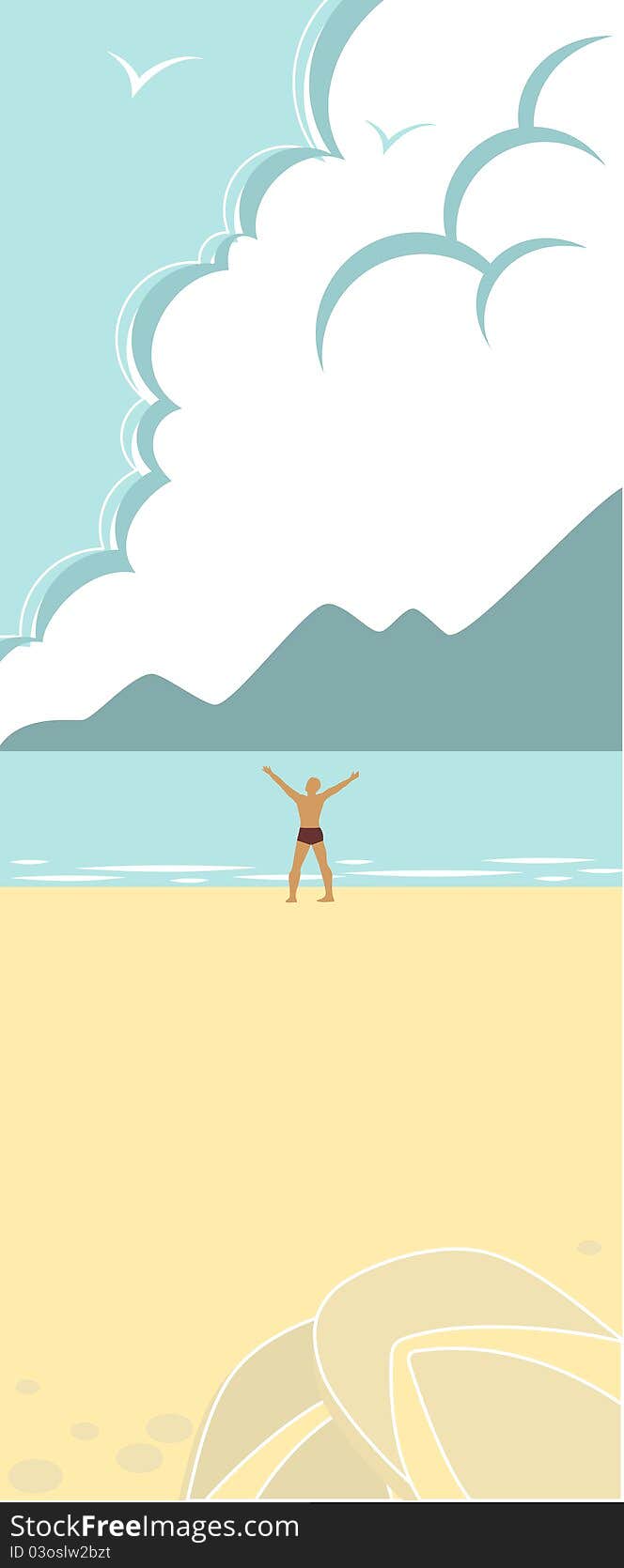 Vector Illustration - human figure on the background seascape. Vector Illustration - human figure on the background seascape