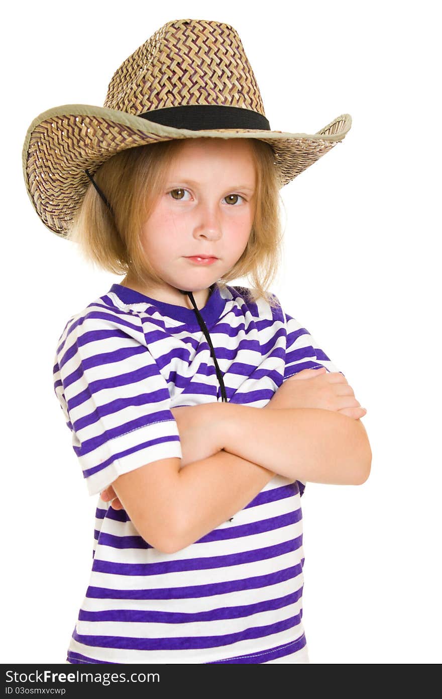 Girl cowboy on a white background.