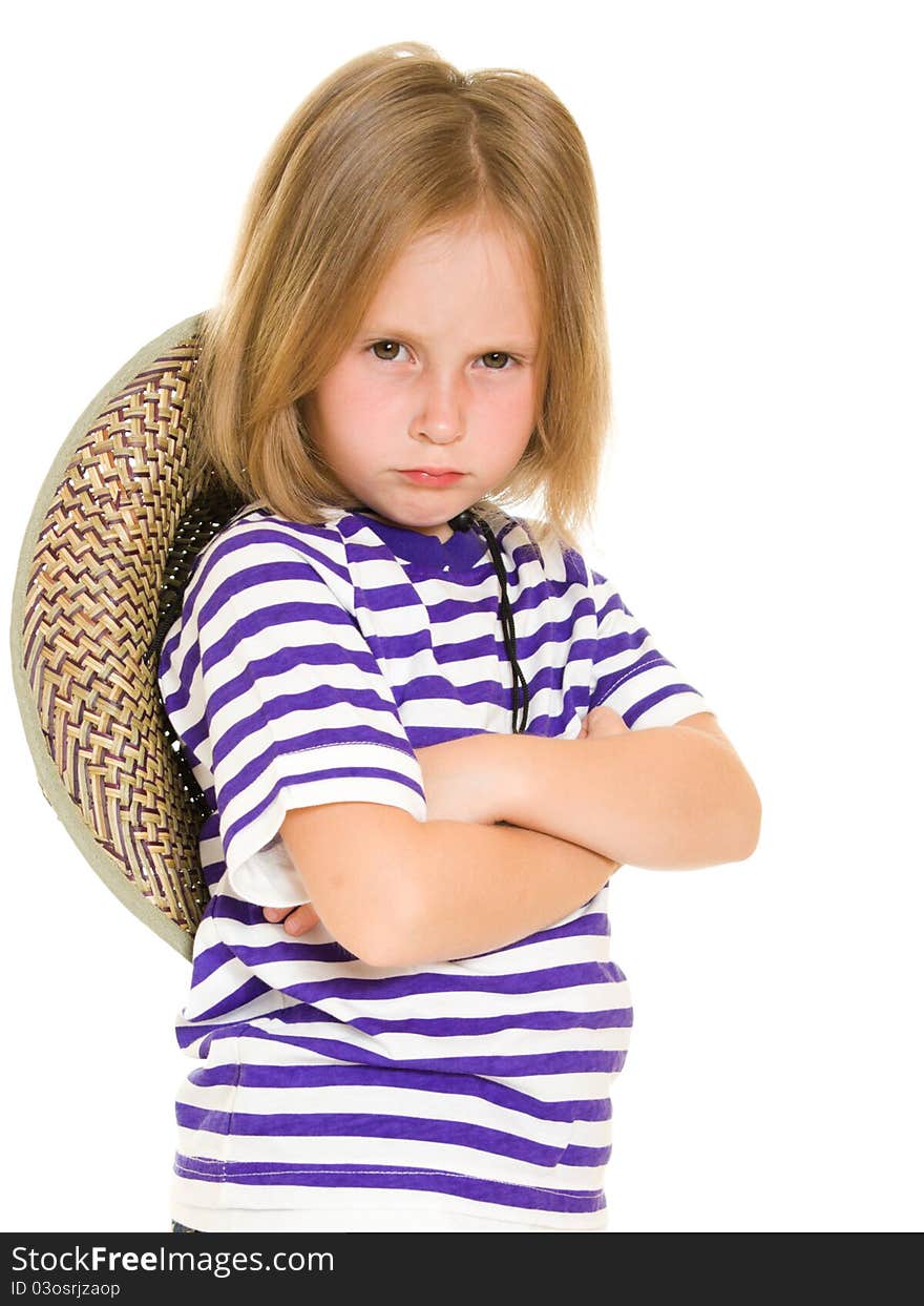 Girl cowboy on a white background.