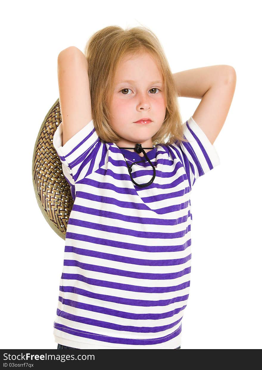 Girl cowboy on a white background.