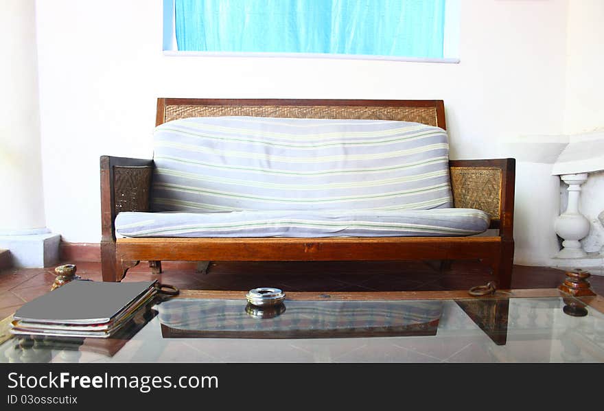 Old French Style Low Seat Furniture and wooden tea table. Old French Style Low Seat Furniture and wooden tea table.