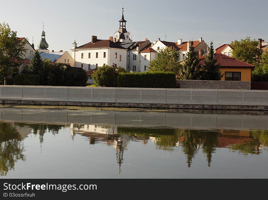 The Chocen scenery seen fromthe embankment of the river Ticha Orlice. It is the city situated in eastern Bohemia, Czech Republic.