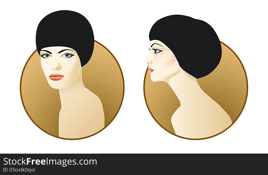 Vector illustration of female faces