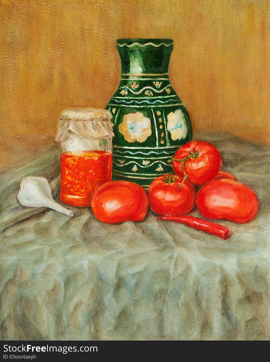 Tomato sauce and a vase