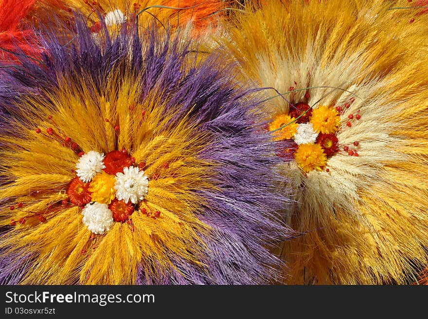 Composition of dried flowers and corn