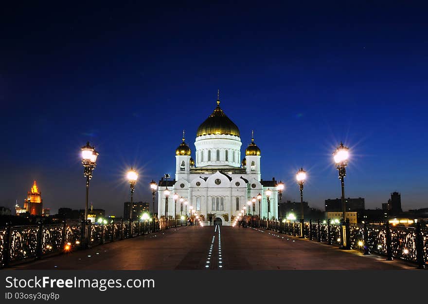 The Cathedral of Christ the Savior at night, Moscow, Russia