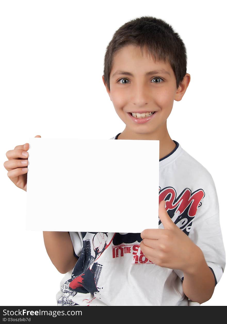 Little boy holding white papper. Little boy holding white papper