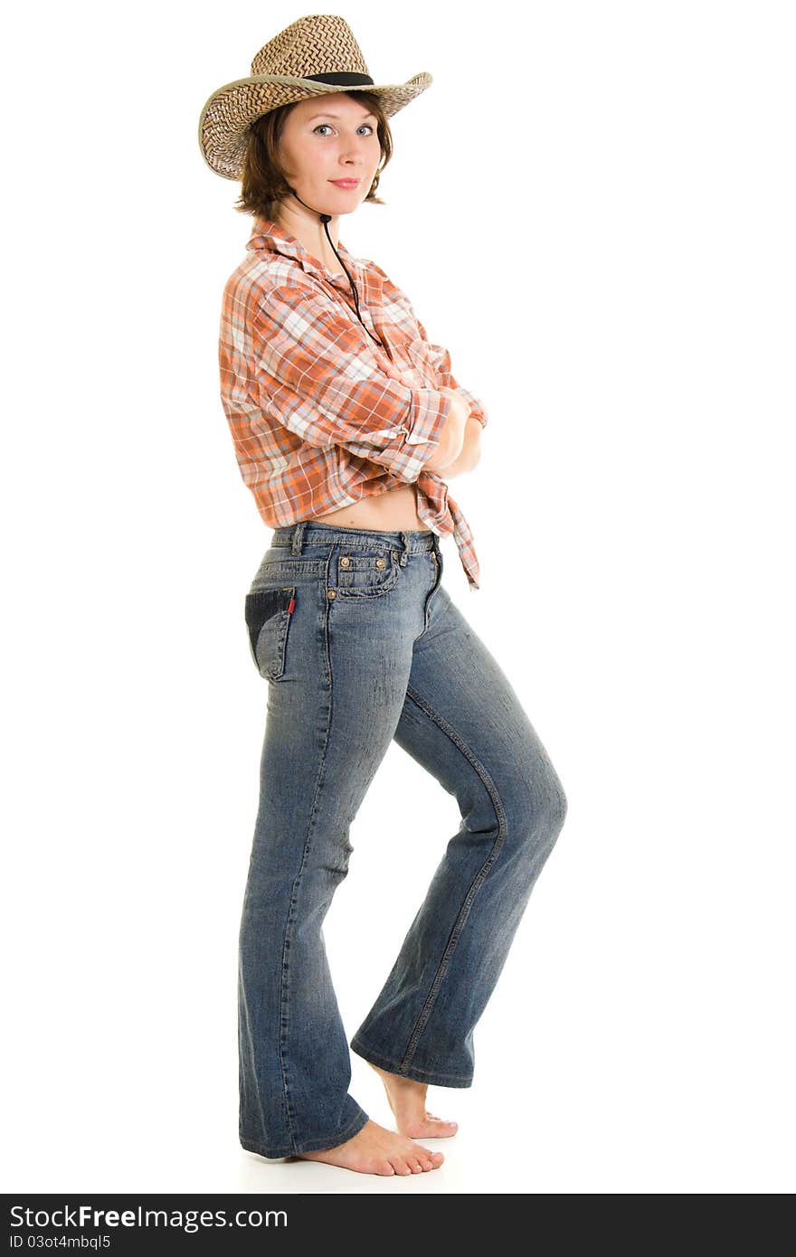 Cowboy woman on a white background. Cowboy woman on a white background.