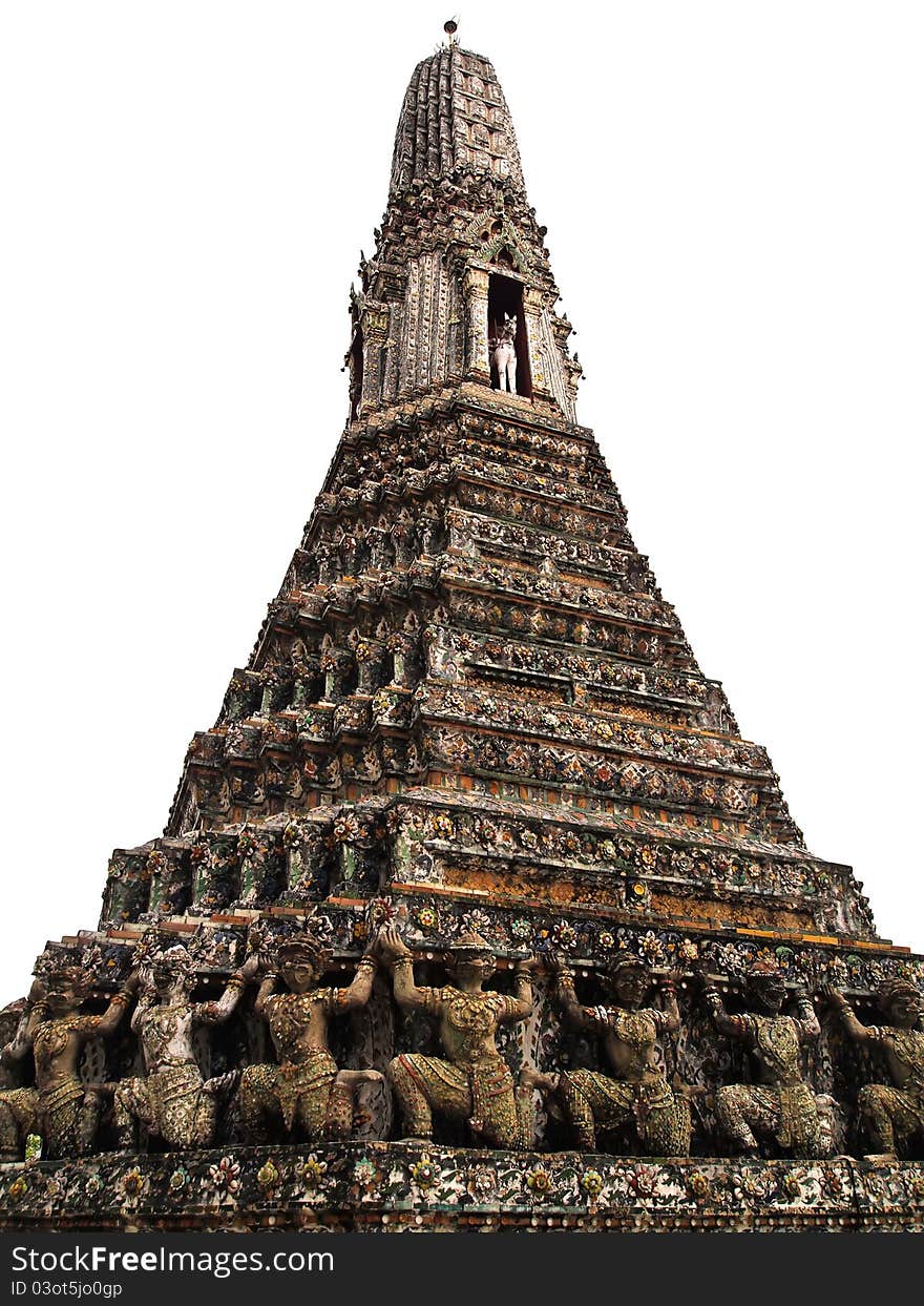 Isolated of Pagoda in the Wat Arun (Temple of the Dawn) is a Buddhist temple (wat) in the Bangkok Yai district of Bangkok, Thailand, on the Thonburi west bank of the Chao Phraya River. Isolated of Pagoda in the Wat Arun (Temple of the Dawn) is a Buddhist temple (wat) in the Bangkok Yai district of Bangkok, Thailand, on the Thonburi west bank of the Chao Phraya River.