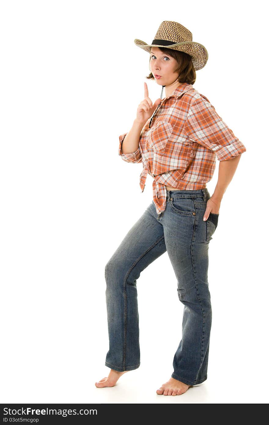 Cowboy woman on a white background. Cowboy woman on a white background.