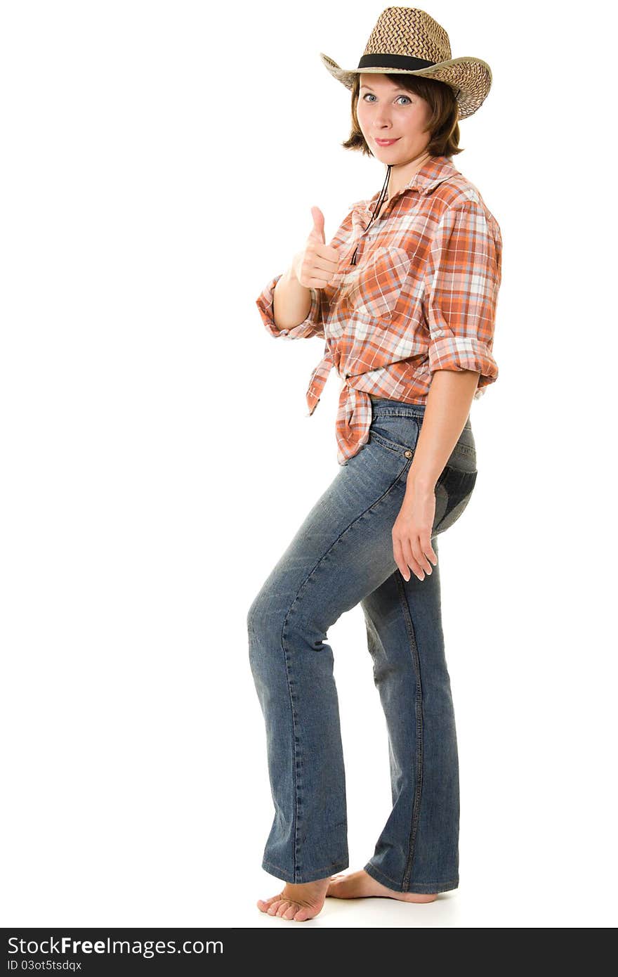 Cowboy woman on a white background. Cowboy woman on a white background.