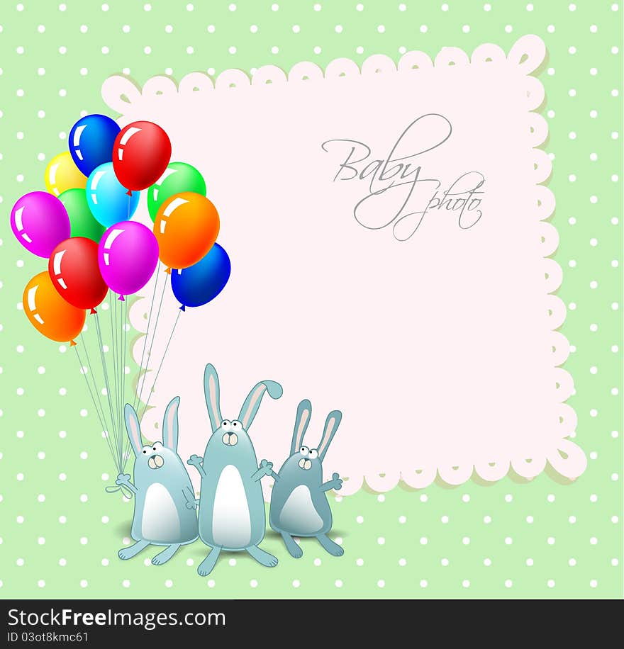 Vector happy birthday card with rabbits