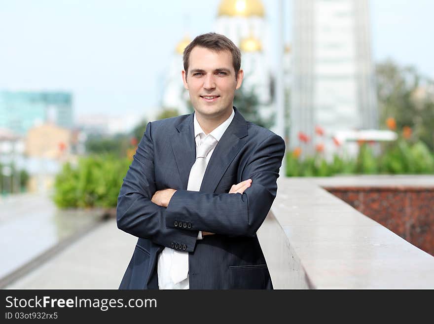 Young business man in the street. Young business man in the street