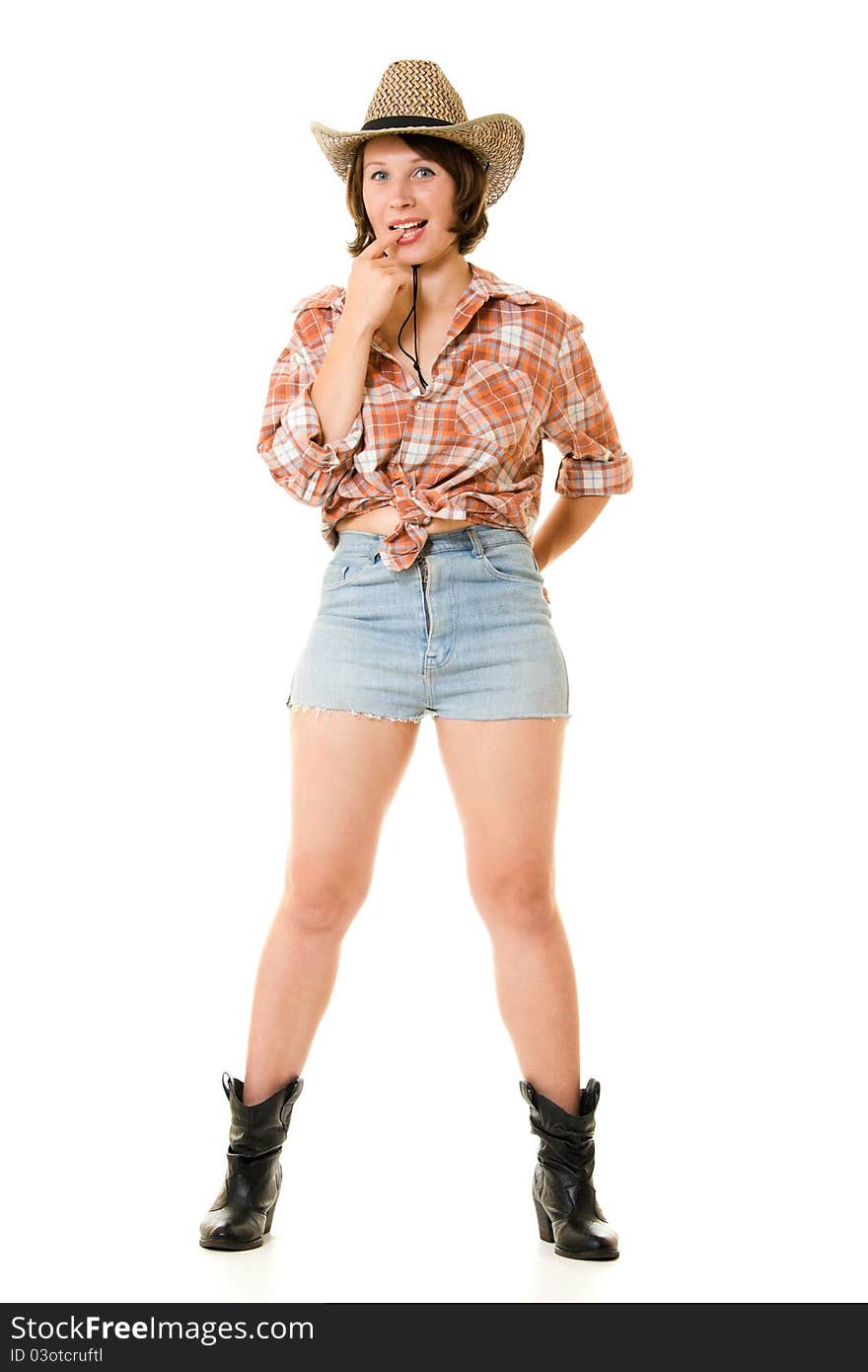 Cowboy woman on a white background. Cowboy woman on a white background.