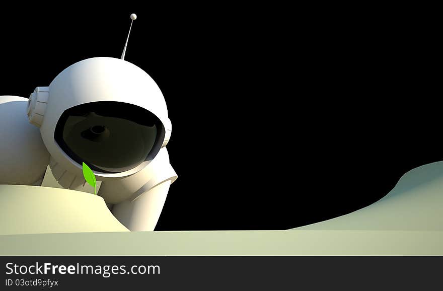 An astronaut finds a sprout on the moon the image wants to transmit an impression of hope and possibility. An astronaut finds a sprout on the moon the image wants to transmit an impression of hope and possibility