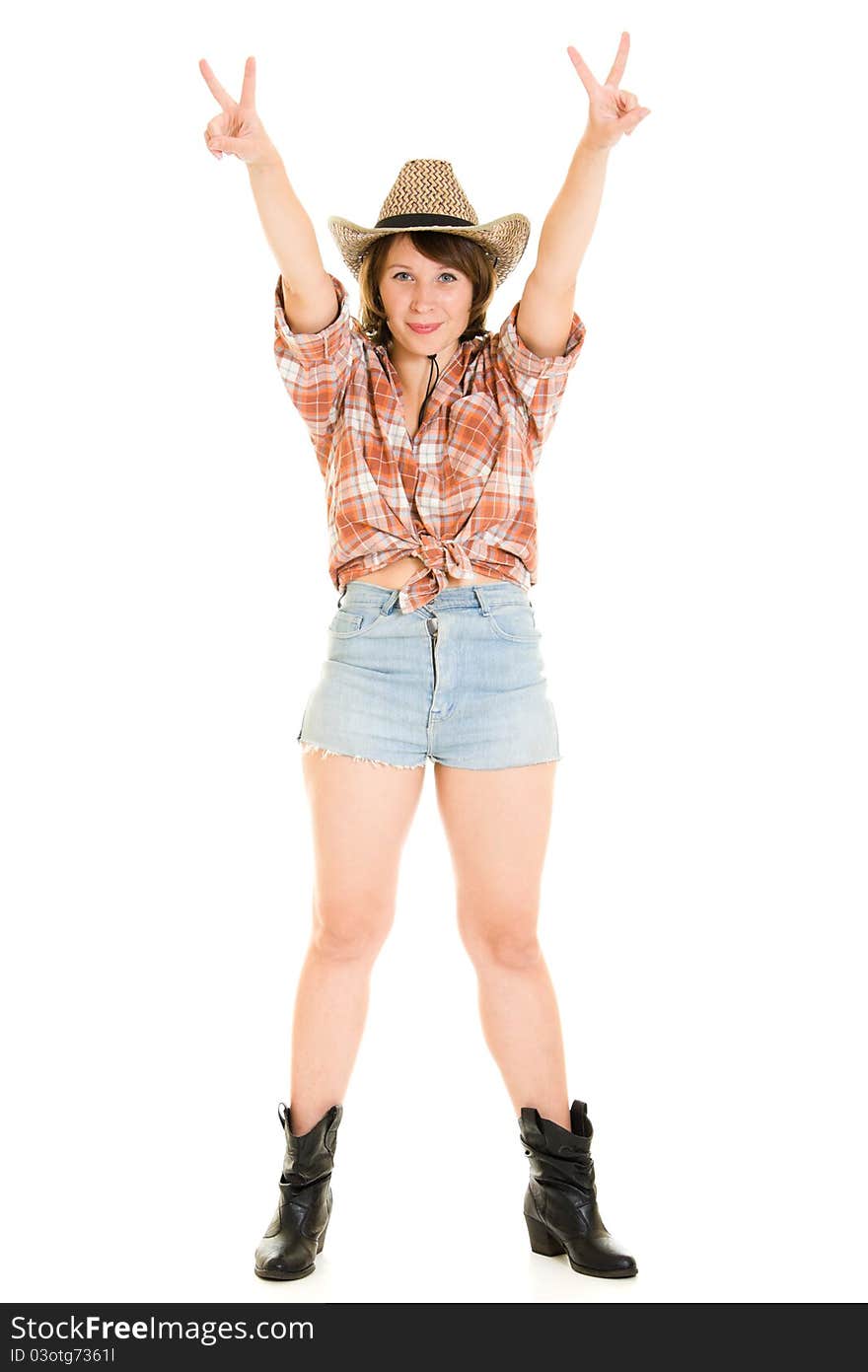 Cowboy woman on a white background. Cowboy woman on a white background.