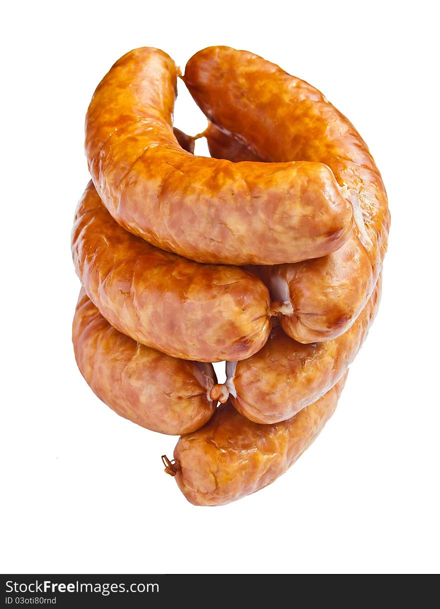 Pile sausage on white background