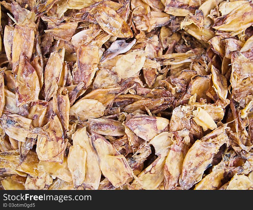 Many Dried Squid at a fresh Market in Bangkok Thailand