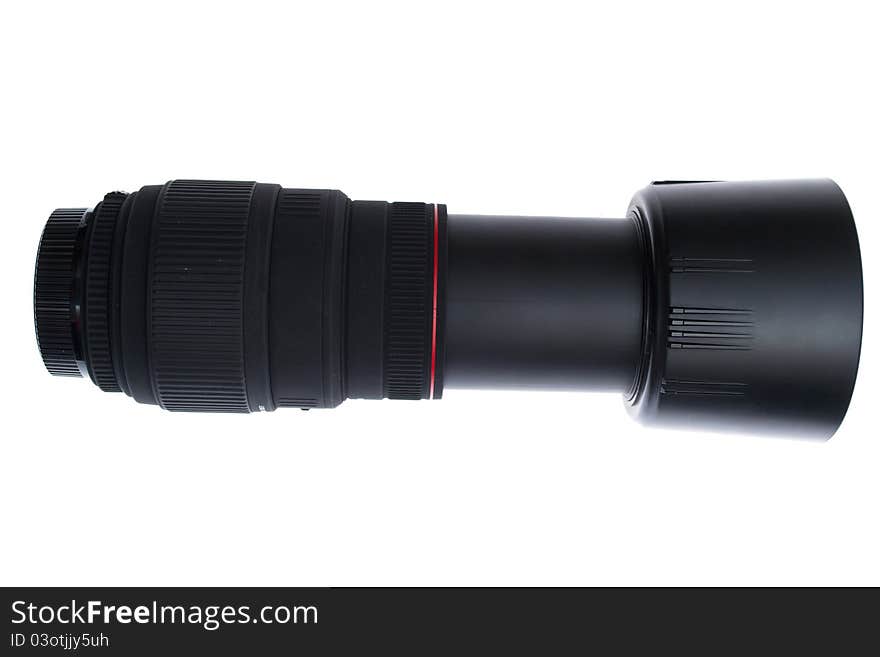 The camera lens on a white background