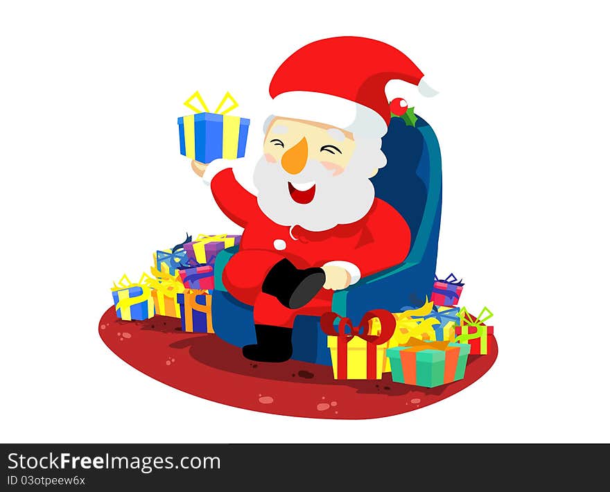 Illustration of christmas santa with present