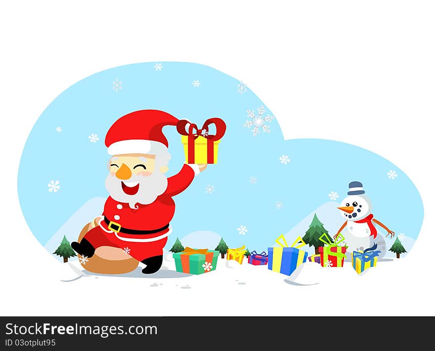 Illustration of christmas santa with snowman