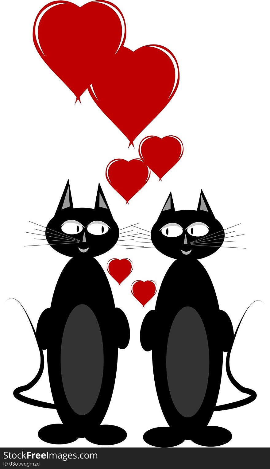 Two cats sharing adoring looks with hearts a flutter for valentines day. Two cats sharing adoring looks with hearts a flutter for valentines day