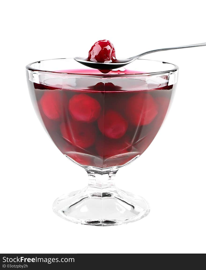 Cherry jam on bowl isolated on white background