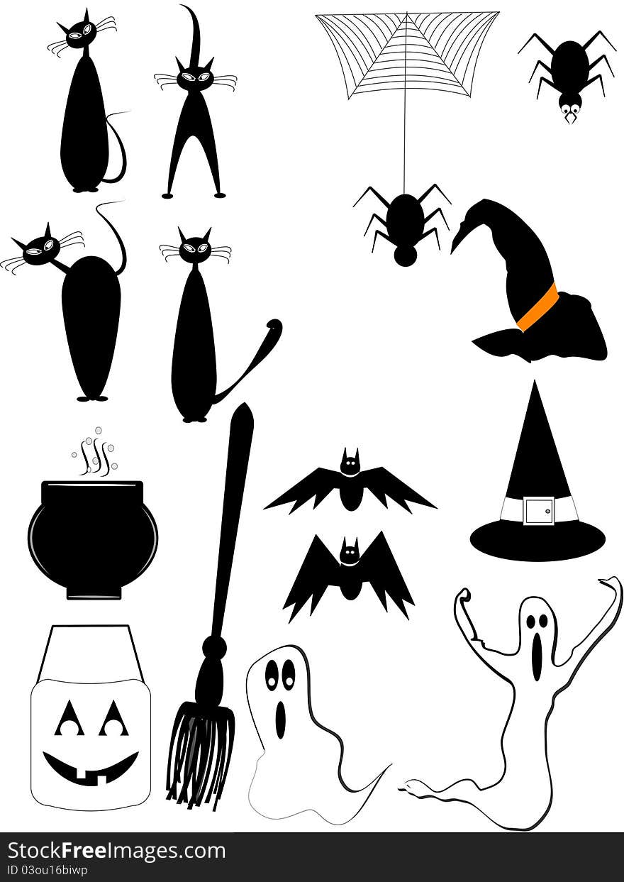 Elements important for Halloween illustrations with variety of black cats. Elements important for Halloween illustrations with variety of black cats