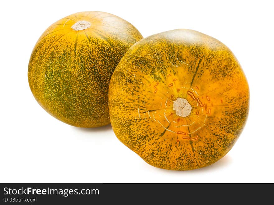 Two melons on a white background