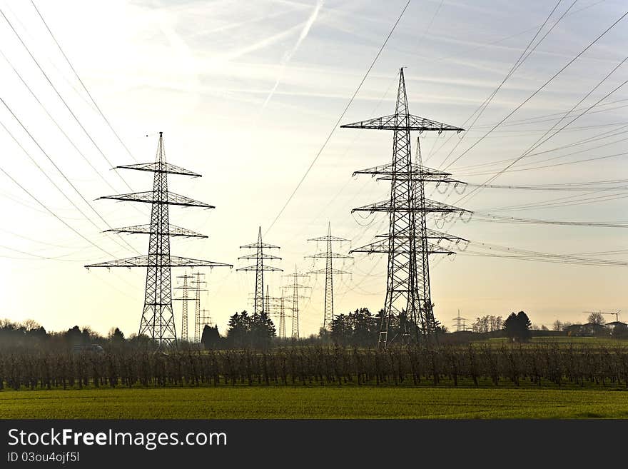 Electrical tower with sky