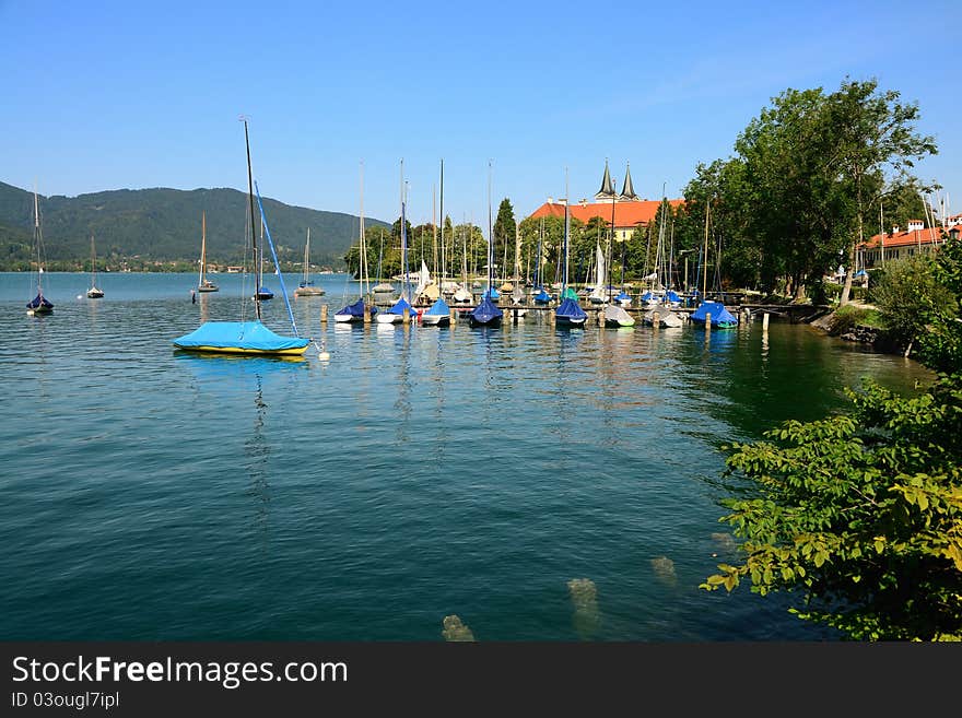 View of lake Tegernsee in Upper Bavaria (Germany) on a beautiful summer day.