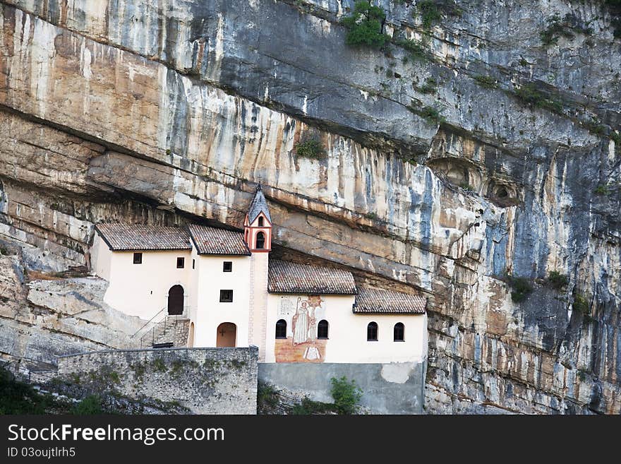 San Colombano hermitage in the North of Italy, Trentino A.A. region. It’s built over a overhanging rock of 120 meters. IX century