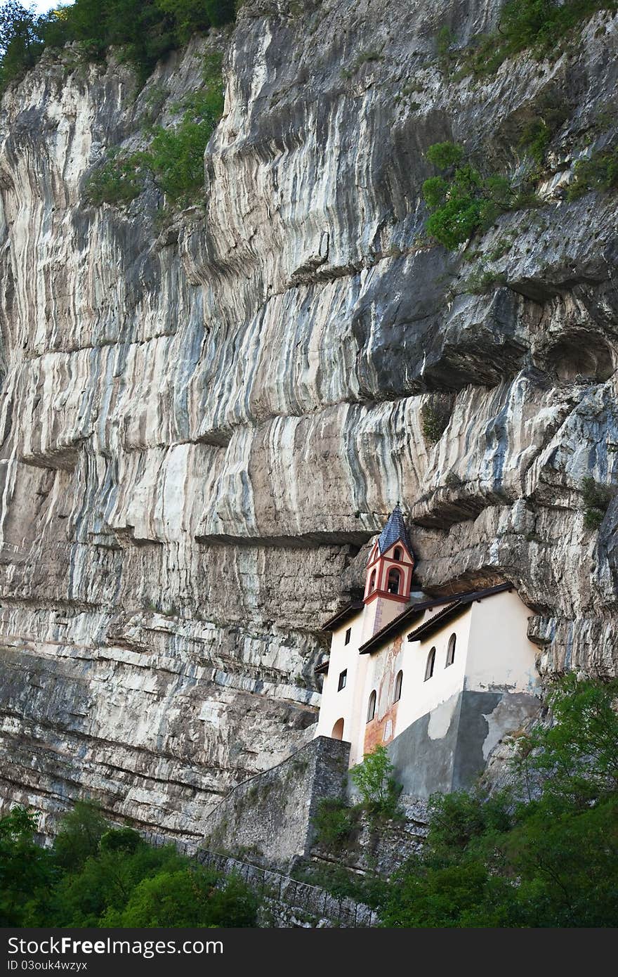 San Colombano hermitage in the North of Italy, Trentino A.A. region. It’s built over a overhanging rock of 120 meters. IX century