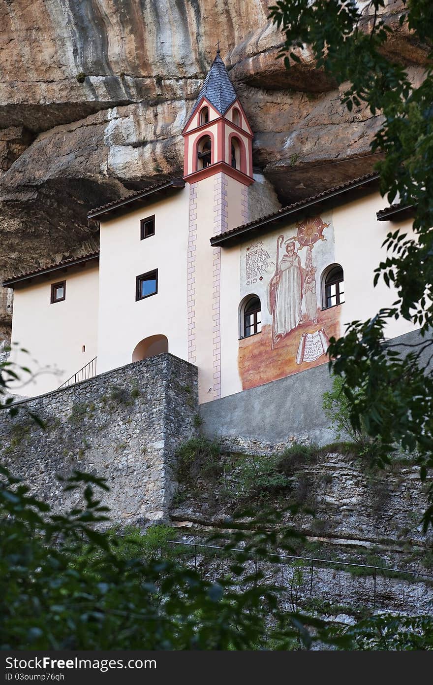 San Colombano hermitage in the North of Italy, Trentino A.A. region. It’s built over a overhanging rock of 120 meters. IX century