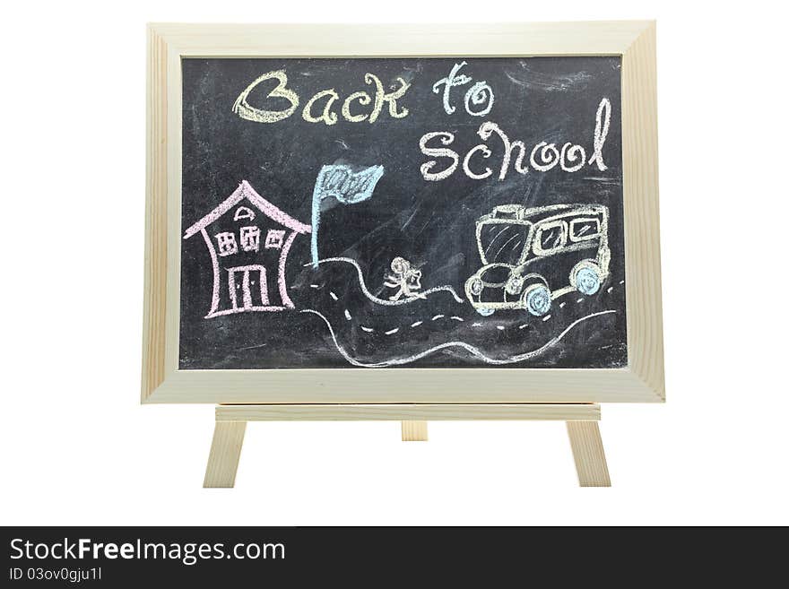 Chalk free drawing on chalkboard or blackboard with back to school concept. Chalk free drawing on chalkboard or blackboard with back to school concept