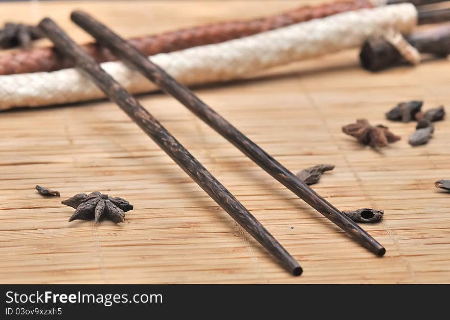 Various spices and chopsticks