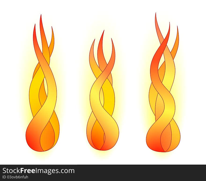 Three vector stylized flames on white background. Three vector stylized flames on white background