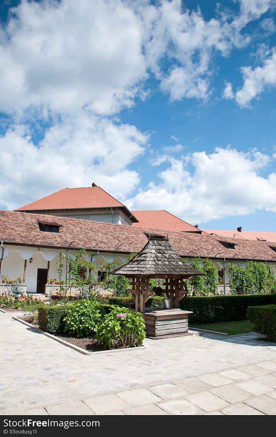 Courtyard of an orthodox monastery in a sunny day