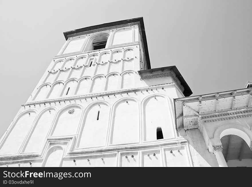 Black and white architecture of an old monastery