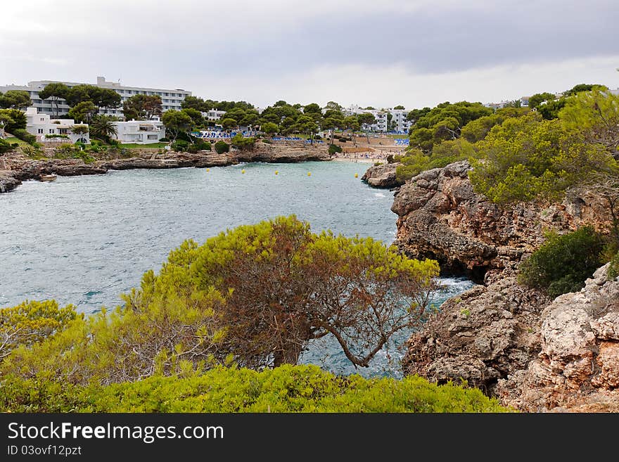 View at the Cala Esmeralda beach on Mallorca island, Spain