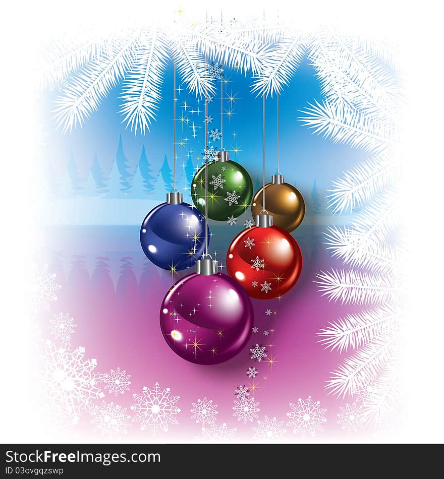 Abstract Christmas greeting with tree snowflakes and decorations