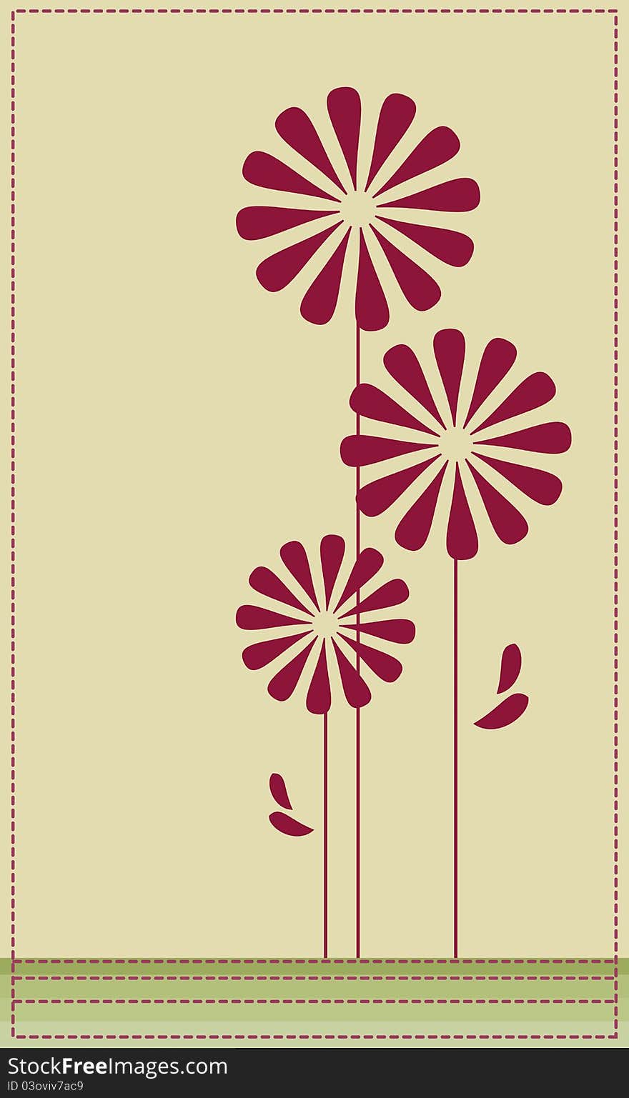 Vector flower card with dotted line in yellow and green background