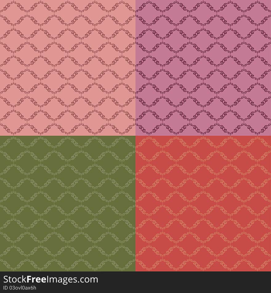Set of four seamless patterns. In vintage style. Each seamless pattern is grouped on a separate layer.