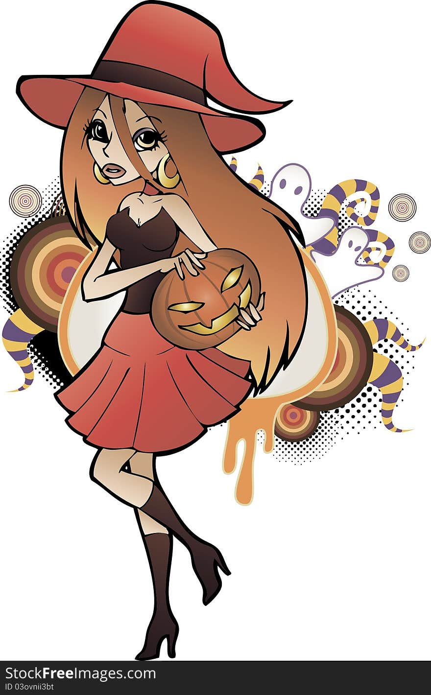 Young witch girl with pumpkin. Young witch girl with pumpkin