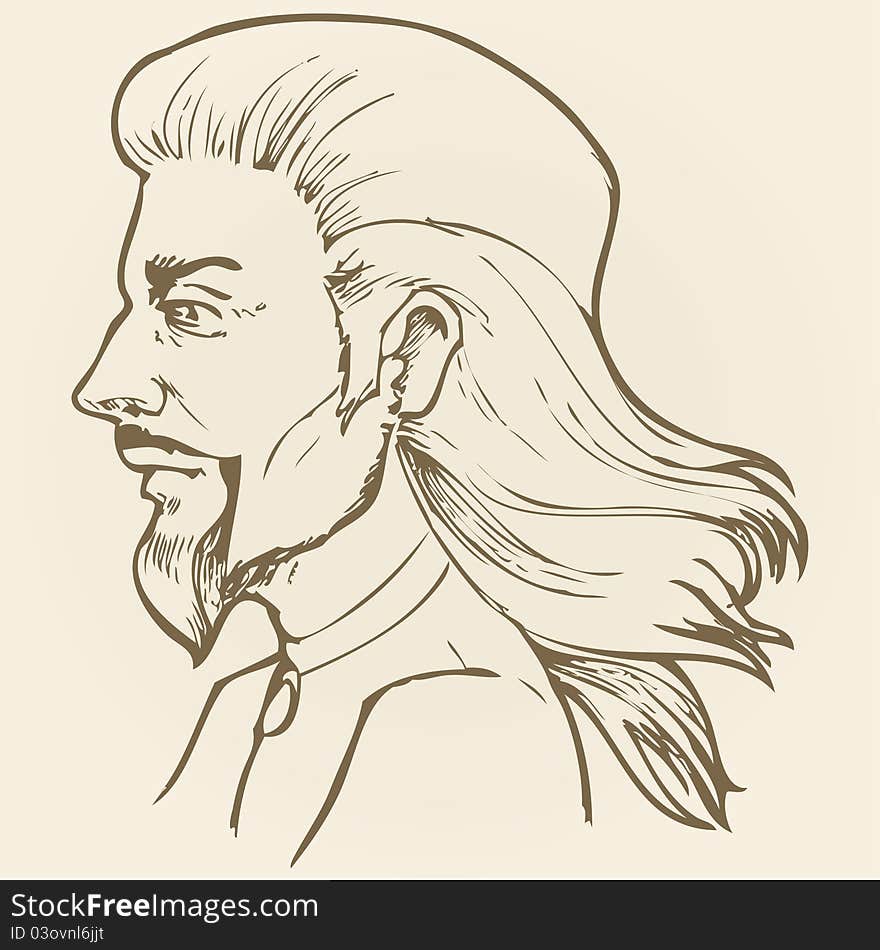 Graphic sketch of man's head in vintage style