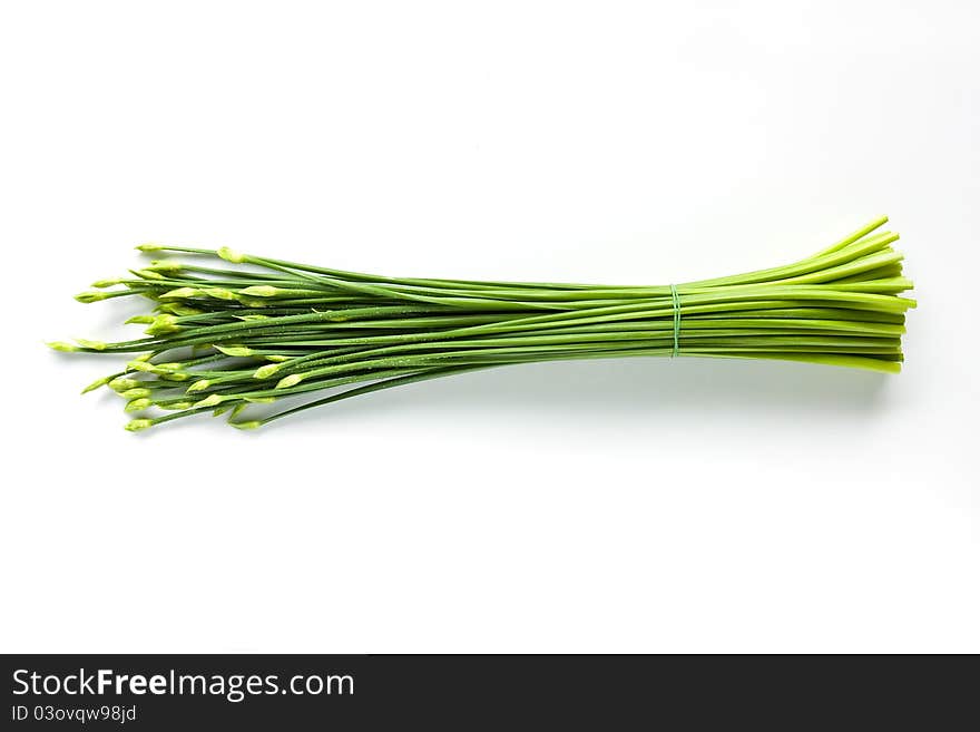 Chinese leek on white background