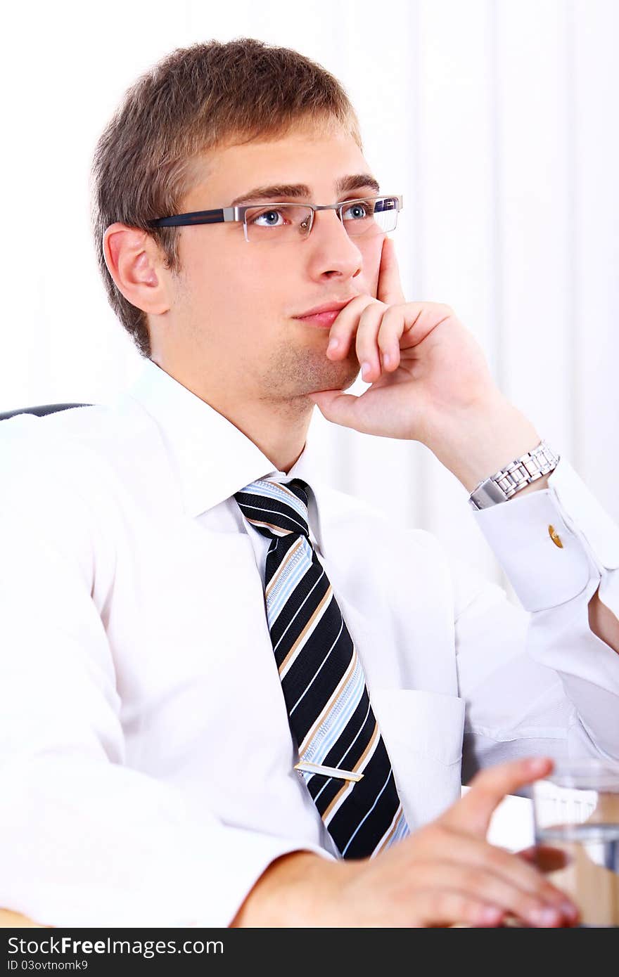 Thinking Businessman In Office