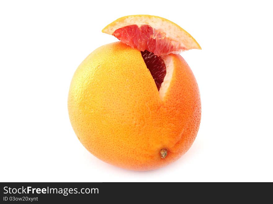 Grapefruit on white background isolated  macro close-up photo