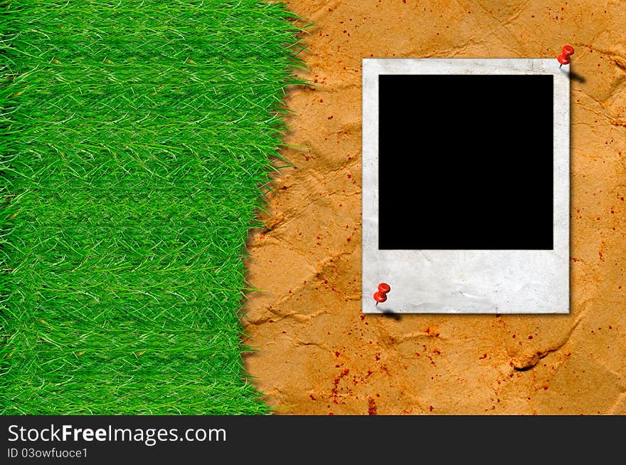 Green grass with Photo frame on vintage background