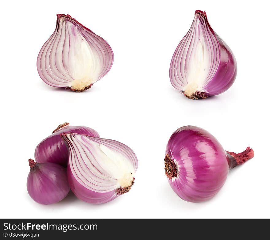 Red onions on white background